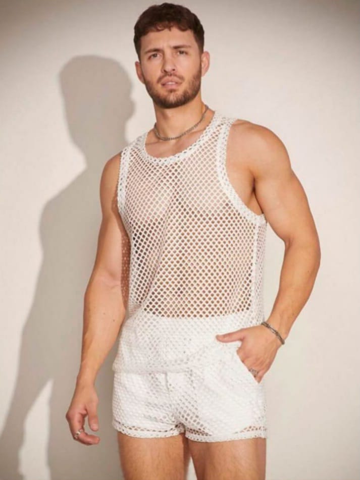 Men's Casual Mesh Sleepwear Tank Top & Short Set